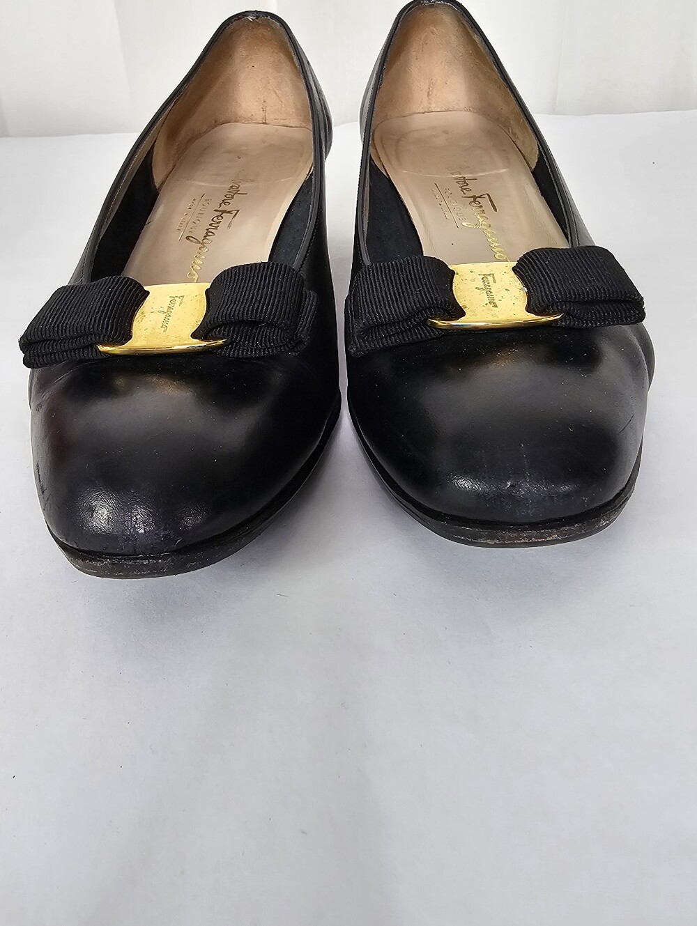 Salvatore Ferragamo Black Lillaz Vara Bow Low Heel Pumps Vintage Retro 10 - Picture 5 of 11
